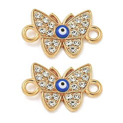Бабочка Подвески с соединителем из сплава синей эмали, хрустальные стразы сглаз ссылки, золотые, бабочка, 13x21x3 мм, отверстие : 2.2 мм