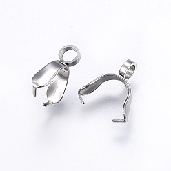 Stainless Steel Color 201 Stainless Steel Pendant Pinch Bails, Stainless Steel Color, 11x9x3mm, Hole: 2.5mm