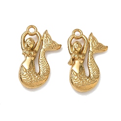 Chapado en Oro Real 18K 304 colgantes de acero inoxidable, encantos de sirena, revestimiento de iones (ip), real 18 k chapado en oro, 19x12x3 mm, agujero: 1.5 mm