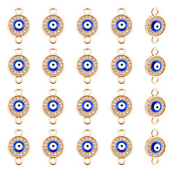 Light Gold 50Шармы из сплава шт., с хрустальным стразом и голубой эмалью, плоские круглые с сглаза, золотой свет, 19.5x12x3.5 мм, отверстие : 2 мм