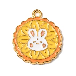 Golden Alloy Enamel Pendants, Rabbit with Flower Charms, Golden, 20x17.5x1.5mm, Hole: 1.6mm