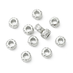 Plaqué Platine Véritable Perles en laiton shegrace, sans cadmium et sans nickel et sans plomb, rondelle texturée, Platine plaqué, 7x4.5mm, Trou: 2.9mm