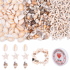 (52) Непрозрачная лаванда Наборы для изготовления браслетов своими руками, включают 200г ракушечных бусин, 100 г натуральной раковины каури и 50 шт. синтетических бусин из говлита, 1 рулон эластичной нити, разноцветные, 10~15x6~9 мм, отверстие : 1.2 мм