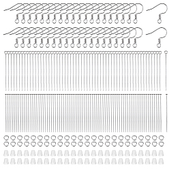 Платиновый & Цвет Нержавейки Наборы фурнитуры для сережек своими руками, в том числе 304 крючки для сережек из нержавеющей стали, открытые соединительные кольца и плоские штифты., пластиковые гайки для ушей, платины и нержавеющая сталь цвет, 17~19x19 мм