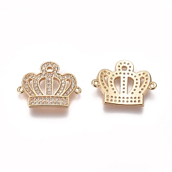 Золотой Соединители из латуни с микропаве и кубическим цирконием, корона, прозрачные, золотые, 15x18x1.5 мм, отверстие : 0.8 мм