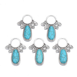 Небесно-голубой Кабошон из синтетической бирюзы для эмали, с aolly выводами, без кадмия, без никеля и без свинца, слеза, голубой, 43x32x5.5 мм, отверстие : 13 мм