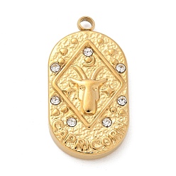 Козерог 304 подвески из нержавеющей стали, со стразами, овал с подвеской в виде созвездия, реальный 18 k позолоченный, Козерог, 25x13x3 мм, отверстие : 1.8 мм
