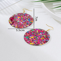 Камелия Акриловые блестящие серьги-подвески для женщин, плоско-круглые, камелия, 70x55 мм