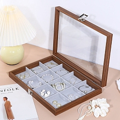 Others Bamboo & Velet Jewelry Storage Box, Rectangle, for Rings Earrings Bracelets Necklaces, 35x24x5cm