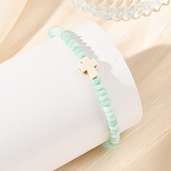 Turquoise Adjustable Dyed Synthetic Turquoise Religion Cross & Ombre Effect Dyed Glass Rondelle Braided Bead Bracelets, Turquoise, Inner Diameter: 1.93~3.54 inch(4.9~9cm)
