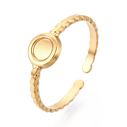 Настоящее золото 18K 304 компоненты манжетного кольца из нержавеющей стали, круглая оправа для кольца, ионное покрытие (ip), реальный 18 k позолоченный, лоток : 4 мм, 7 мм, внутренний диаметр: регулируемый