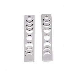 Нержавеющая Сталь Цвет Не тускнеющие 201 подвески из нержавеющей стали, прямоугольник с фазой луны, цвет нержавеющей стали, 26x6x1.5 мм, отверстие : 2 мм