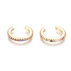 Colorful Golden Plated Brass Micro Pave Cubic Zirconia Cuff Earrings, Long-Lasting Plated, Colorful, 17x2mm