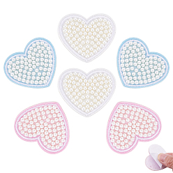 (52) Непрозрачная лаванда 6 шт 3 цвета полиэстер компьютеризированная ткань для вышивания утюгом / пришивание заплат, аксессуары для костюма, аппликация, с ABS имитации жемчуга, сердце, разноцветные, 45x52x4.5 мм, 2 шт / цвет