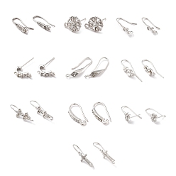 Platinum Rack Plating Brass Cubic Zirconia Earring Findings, Mixed Shape, Platinum, 13~29.5x2~10mm, Hole: 1.5~2mm, 21 Gauge, Pin: 0.7~1mm