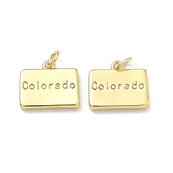 Настоящее золото 18K Латунные подвески, прямоугольник с подвесками Колорадо и Флориды, долговечный, стойки покрытие, без свинца и без кадмия, реальный 18 k позолоченный, 13.5x15.5x3 мм, Перейти кольцо: 5x1 мм, 3 мм внутренним диаметром