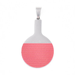 Светло-Коралловый Печатные 201 подвески из нержавеющей стали, ракетка для пинг-понга, лазерная резка, свет коралловый, 42x25x1 мм, отверстие : 3~4x9 мм