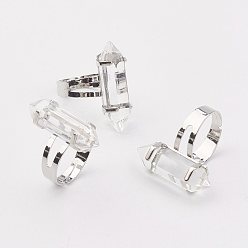Clear Bullet Glass Finger Rings, with Iron Ring Findings, Platinum, Clear, Size 8, Inner Diameter: 18mm