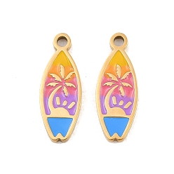 Colorful 304 Stainless Steel with Enamel Big Pendants, Surfboard Charms, Ion Plating(IP), Golden, Colorful, 71.5x6.5x1.5mm, Hole: 1.5mm
