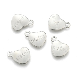 Серебро Сплавочные шармы из сплава тибетского стиля, со словом "family", сердце со словом сестры, без кадмия и без свинца, серебряные, 14x18x3 мм, отверстие : 2.5 мм