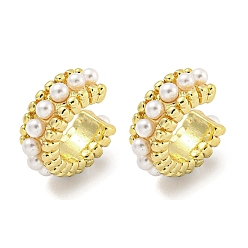 Настоящее золото 18K Серьги-каффы из латуни с покрытием стойки для колец, пластиковые серьги с искусственным жемчугом для женщин, без кадмия и без свинца, долговечный, реальный 18 k позолоченный, 15x5.5 мм