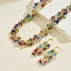 Разноцветный Комплекты ожерелий и серег из круглых бусин из железа и пластика для женщин, красочный, ожерелья: 16.14 дюйм (41 см), серьга: 2.05 дюйм(5.2см)