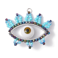 Белый Подвеска из стекла и лэмпворка, с 304 нержавеющей стали, глаз, с целью перехода в кольце, белые, 28x36x10 мм