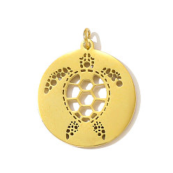 Настоящее золото 18K 304 подвески из нержавеющей стали, плоский круглый с подвесками в виде черепахи, ионное покрытие (ip), реальный 18 k позолоченный, 17x14 мм