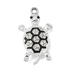 Platinum Alloy Enamel Pendants, Tortoise Charms, with Rhinestone, Platinum, 28.5x17x3mm, Hole: 1.8mm