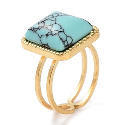 Синтетическая Бирюза Ионное покрытие (ip) 304 кольцо из нержавеющей стали, регулируемые синтетические бирюзовые кольца, квадратный, 15x15 мм, внутренний диаметр: регулируемый