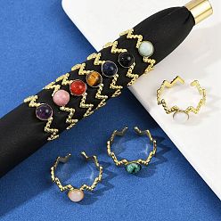 Другие 316 Кольца-манжеты из нержавеющей стали с натуральными смешанными драгоценными камнями, ионное покрытие (ip), реальный 18 k позолоченный, пайки, 7.5 мм, регулируемый