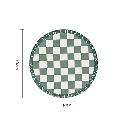 Dark Sea Green Porcelain Cup Mats, Coasters, with Anti-slip Cork Bottom, Water Absorption Heat Insulation, Flat Round with Tartan Pattern, Dark Sea Green, 100x8mm