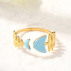 Fish Океанская тема 304 кольца-манжеты из нержавеющей стали и эмали для женщин, реальный 18 k позолоченный, елочка, 9 мм, размер США 8 1/2 (18.5 мм)