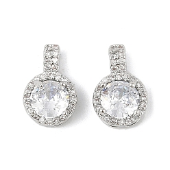 Платина Латунные микро проложить кубического циркония подвески, без кадмия, без никеля и без свинца, плоские круглые прелести, платина, 12.5x8.5x5 мм, отверстие : 1.4x3 мм