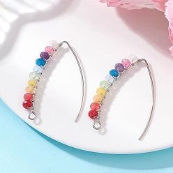 Нержавеющая Сталь Цвет Серьги-крючки из натурального малайзийского нефрита, с 304 серьгой-маркизой из нержавеющей стали, цвет нержавеющей стали, 40.5x28x4.5 мм