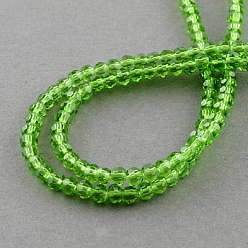 Lime Green Transparent Glass Bead Strands, Faceted, Flat Round, Lime Green, 4~5x3~4mm, Hole: 0.5mm, about 95pcs/strand, 13.70 inch(34.8cm)