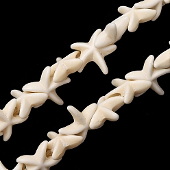 Белый Синтетические бусины, окрашенные в бирюзовый цвет, морская звезда, белые, 10x10.5x4 мм, отверстие : 1 мм, около 55 шт / нитка, 13.82'' (35.1 см)