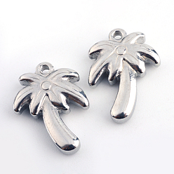 Stainless Steel Color Tarnish Resistant 201 Stainless Steel Palm Tree Pendants, Stainless Steel Color, 18x13.5x4mm, Hole: 1.5mm