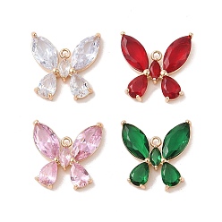(52) Непрозрачная лаванда Латунные подвески, со стеклянной фурнитурой, бабочка, золотые, разноцветные, 20x19x3.5 мм, отверстие : 2 мм