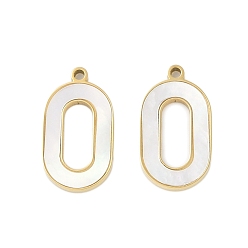 Настоящее золото 18K Природные подвески оболочки, ионное покрытие (IP) 304 овальные подвески из нержавеющей стали, ручная полировка, реальный 18 k позолоченный, 17x9.5x1.5 мм, отверстие : 1.2 мм