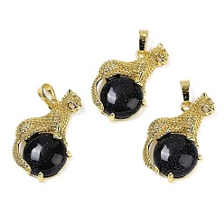 Синий Драгоценный Камень Синтетический голубой авантюрин с подвесками из латуни в форме леопарда, стойки покрытие, без кадмия и без свинца, долговечный, 35x22x6.5 мм, отверстие : 7x3.5 мм