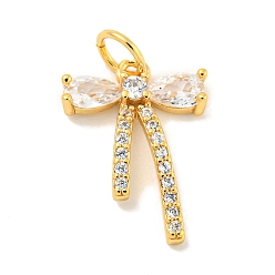Настоящее золото 18K Покрытие стойки латунь микропаве прозрачные подвески из кубического циркония, долговечный, с прыжковых колец, без свинца и без кадмия, бантом, реальный 18 k позолоченный, 16x12x3 мм, отверстие : 3 мм