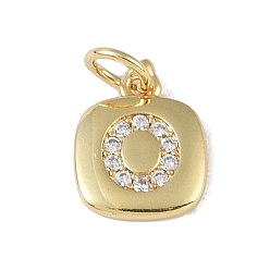 Letter O Покрытие стойки латунь микропаве прозрачные кубические циркониевые подвески, с прыжковых колец, без кадмия и без свинца, долговечный, реальный 18 k позолоченный, Письмо O, 11.5x9x1.5 мм, отверстие : 2.8 мм
