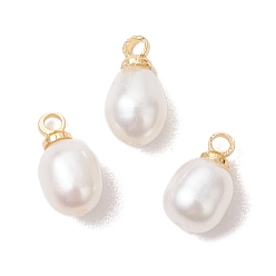 Золотой Натуральные культивированные пресноводные жемчужные рисовые подвески, с латунными штифтовыми скобами, цветочный белый, золотые, 11x5~6 мм, отверстие : 1.8 мм