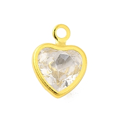 Сердце Настоящее 18k позолоченное покрытие стойка латунь микро паве кубический цирконий подвески шармы, без свинца и без кадмия, сердце, 9x7x3 мм, отверстие : 1.2 мм