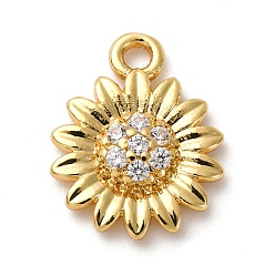 Настоящее золото 18K Латунные микро проложить кубического циркония подвески, стойки покрытие, цветок, долговечный, без кадмия и без свинца, реальный 18 k позолоченный, 15x12x3 мм, отверстие : 1.6 мм