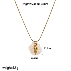 Shell Shape Летний пляж 304 подвески из нержавеющей стали и резных натуральных ракушек для женщин, золотые, белые, формы раковины, 17.72 дюйм (45 см)