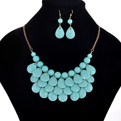 Средний Бирюзовый Модные акриловые серьги-капли в пляжном стиле и комплекты ожерелий, сплав ювелирных изделий, средне бирюзовый, 460 мм