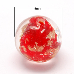 Красный Бусины ручной работы бусины золотого песка, круглые, красные, 16 мм