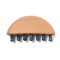 (306FM) Жонкиль матовый с лаймовой подкладкой Натуральный массажер для кожи головы из яшмы с голубыми пятнами, гребешок для кожи головы с деревянной головкой, инструмент для расслабляющего массажа головы от стресса, массажер для кожи головы из натуральных драгоценных камней, полукруглый, 51x99x22 мм